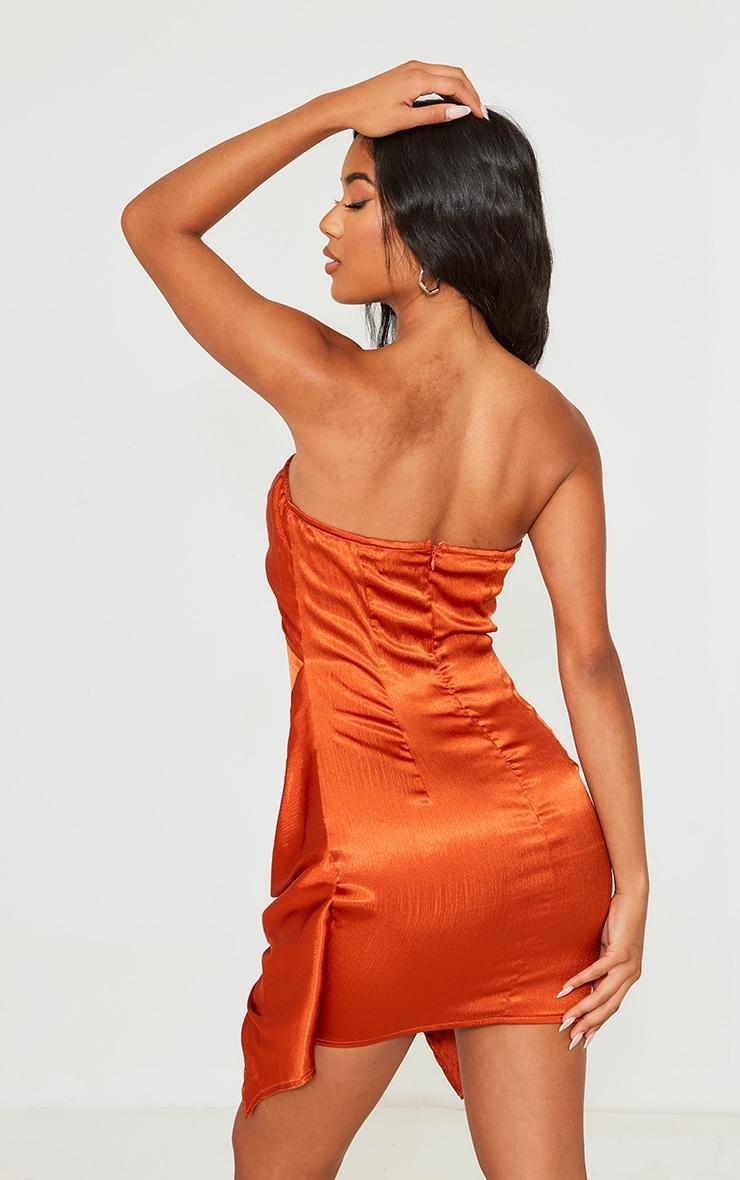 Rust Textured Satin Twist Detail Bandeau Bodycon Dress Product Image