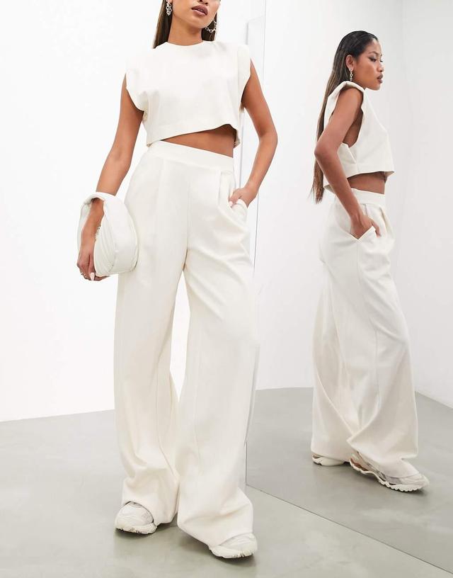 ASOS EDITION premium textured jersey pants in cream Product Image