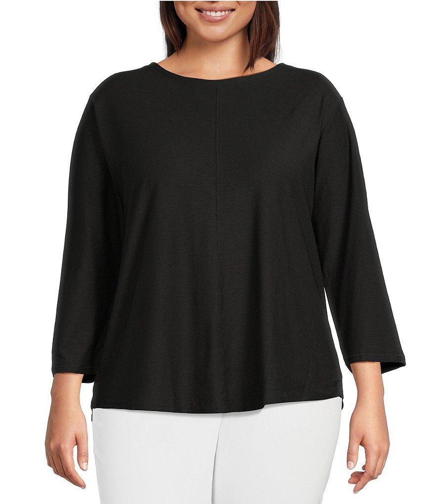 Westbound Plus Size Knit 3/4 Sleeve Crew Neck Tee Shirt Product Image