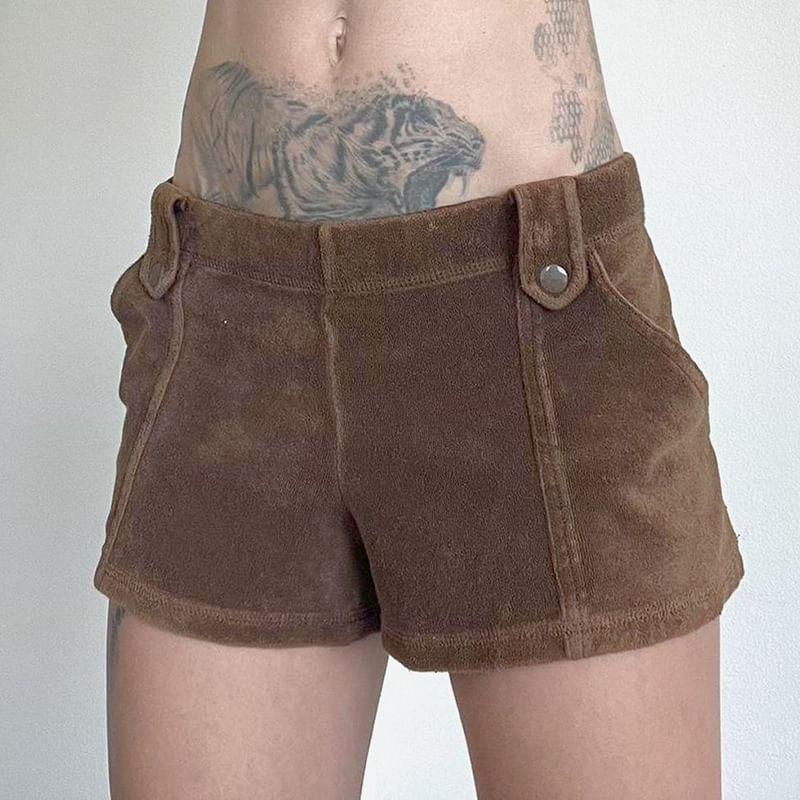 Low Waist Plain Suede Slim-Fit Mini Shorts Product Image