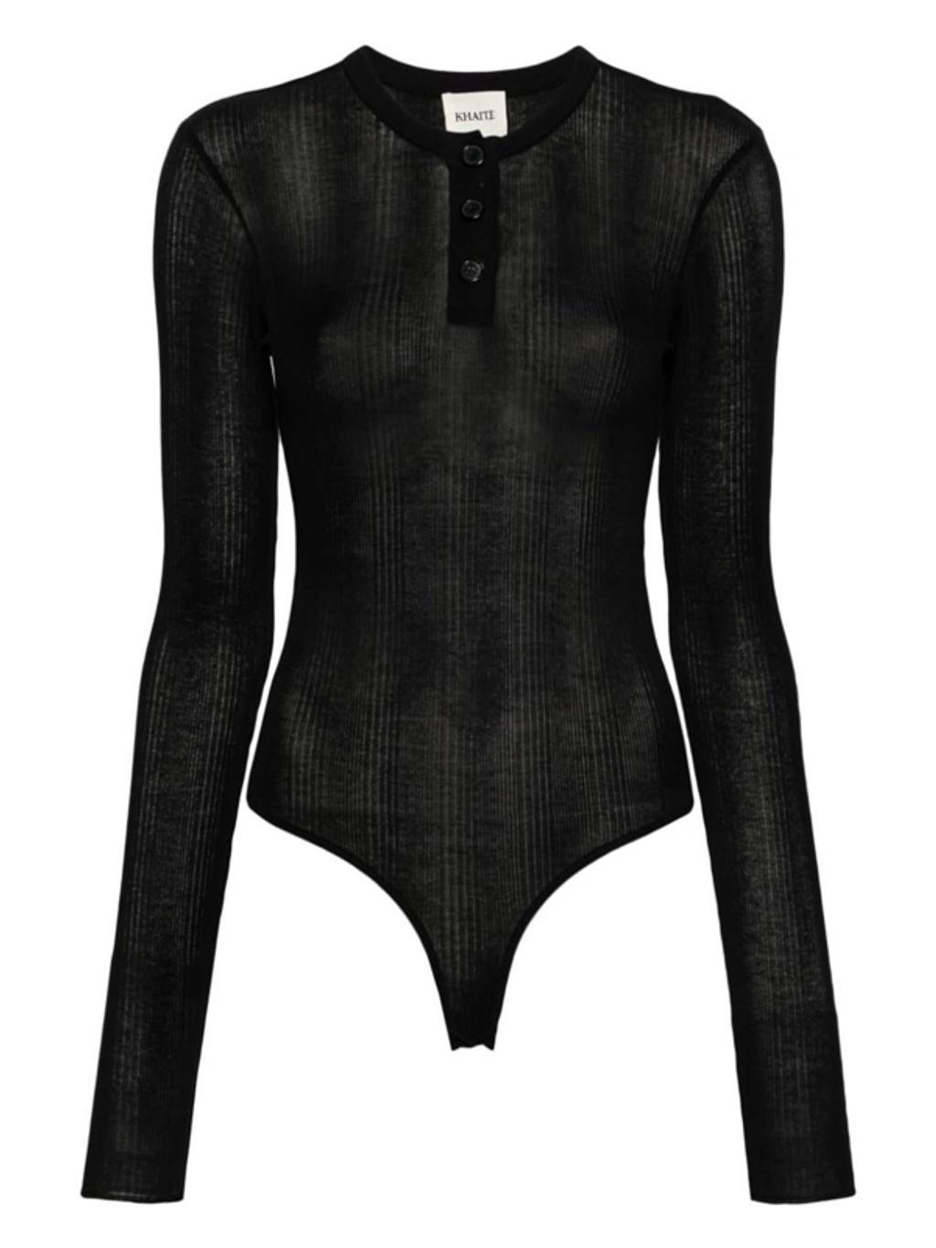 KHAITE Janelle Cotton Blend Bodysuit In Black Product Image