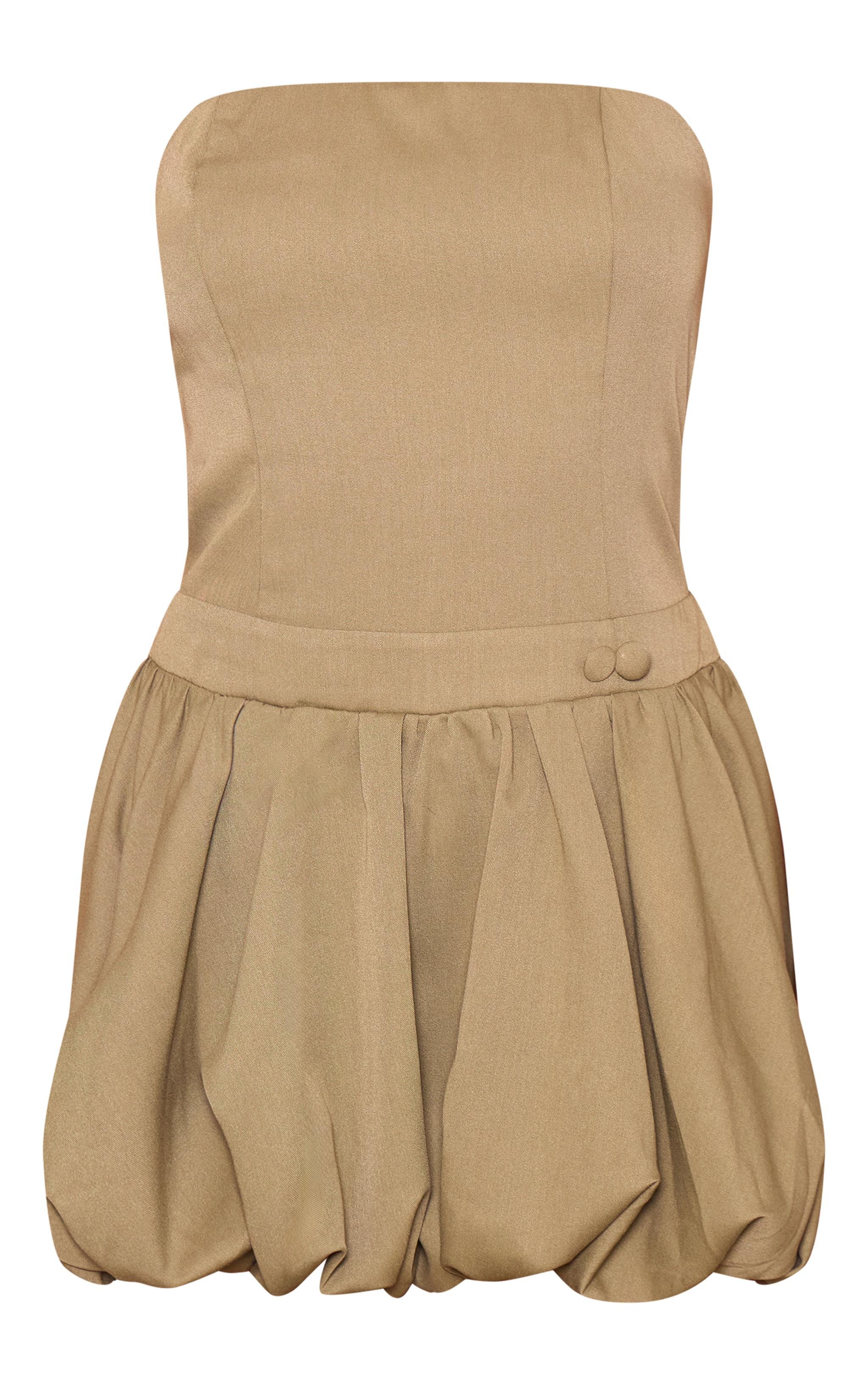 Khaki Bandeau Boned Puffball Mini Dress Product Image