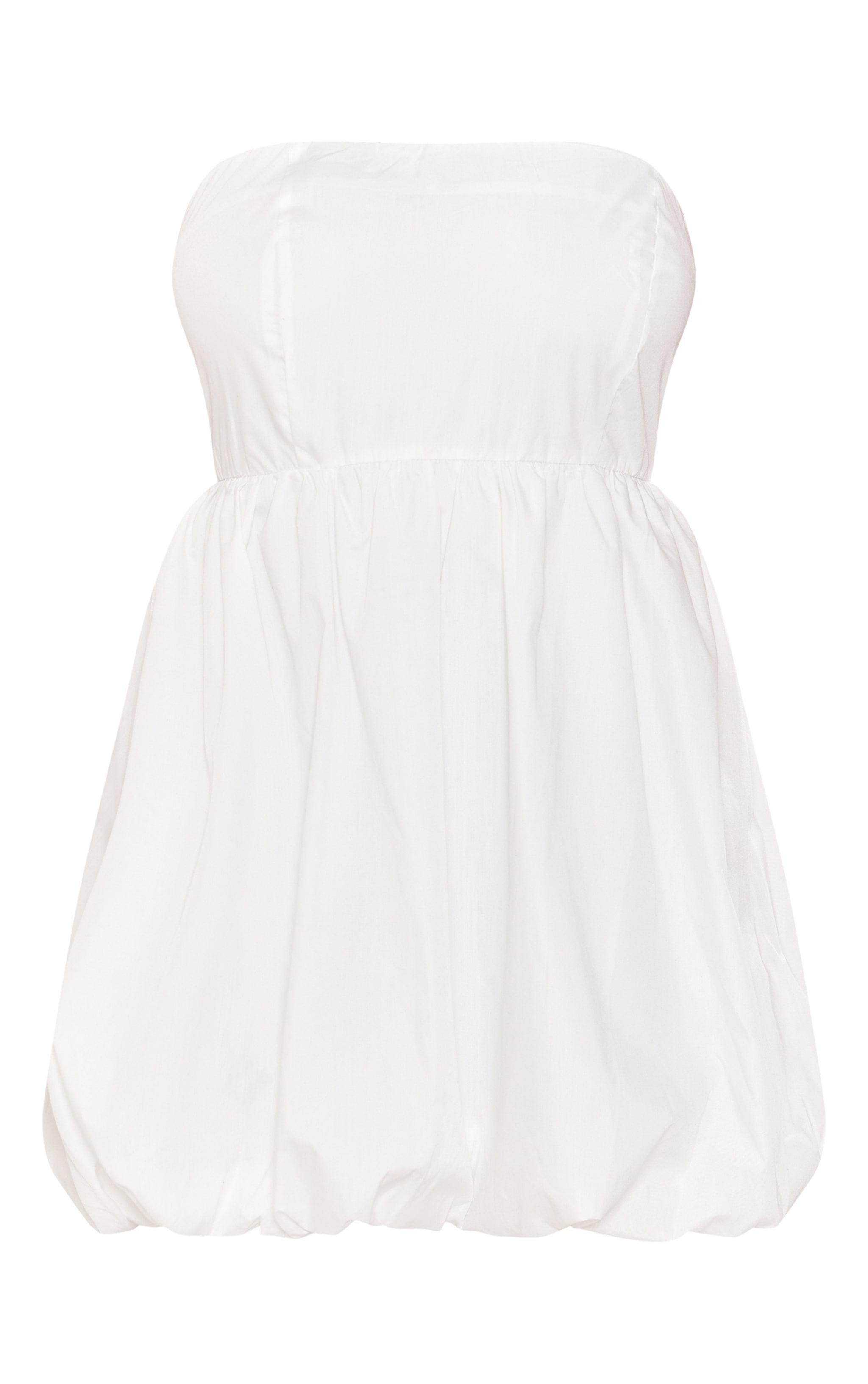 Plus White Bandeau Puffball Mini Dress Product Image