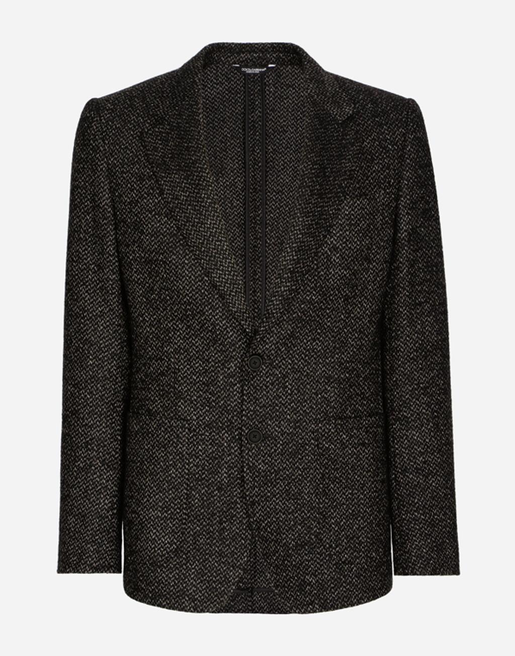 Dark Grey Tweed Single Breasted Jacket In Black Product Image