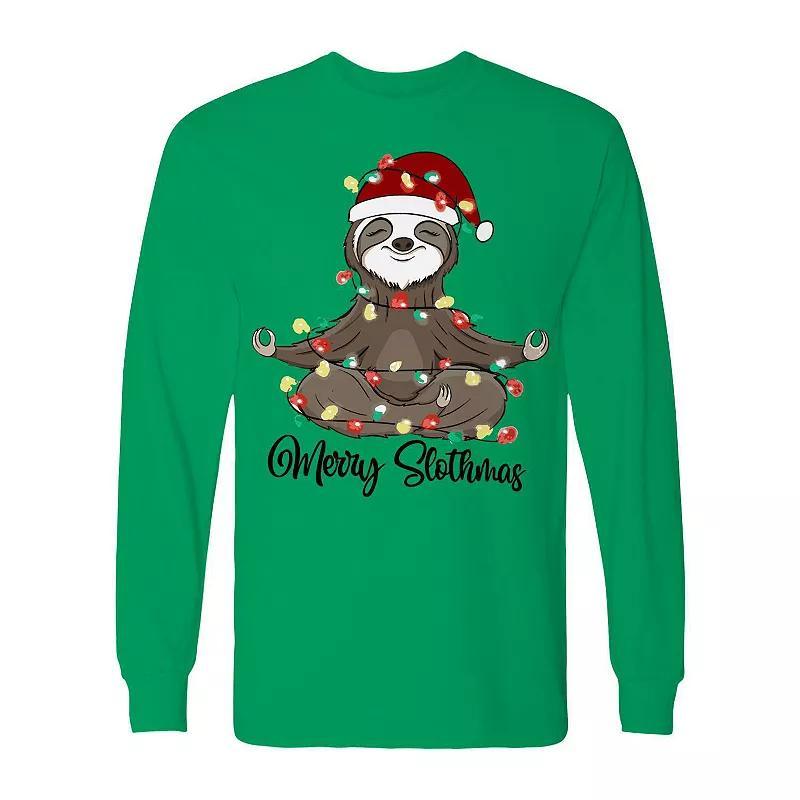 Mens Christmas Merry Slothmas Long Sleeve Graphic Tee Product Image