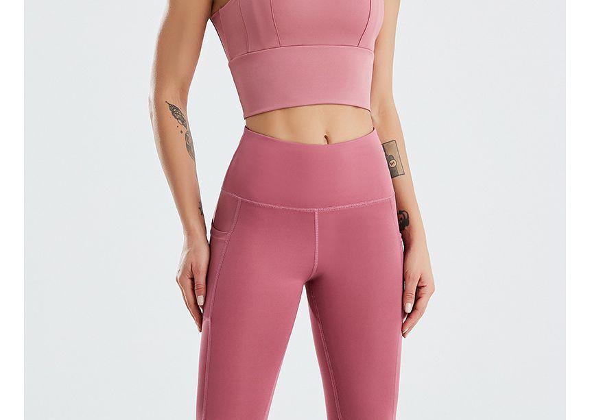 High Waist Plain Cropped Yoga Pants Product Image