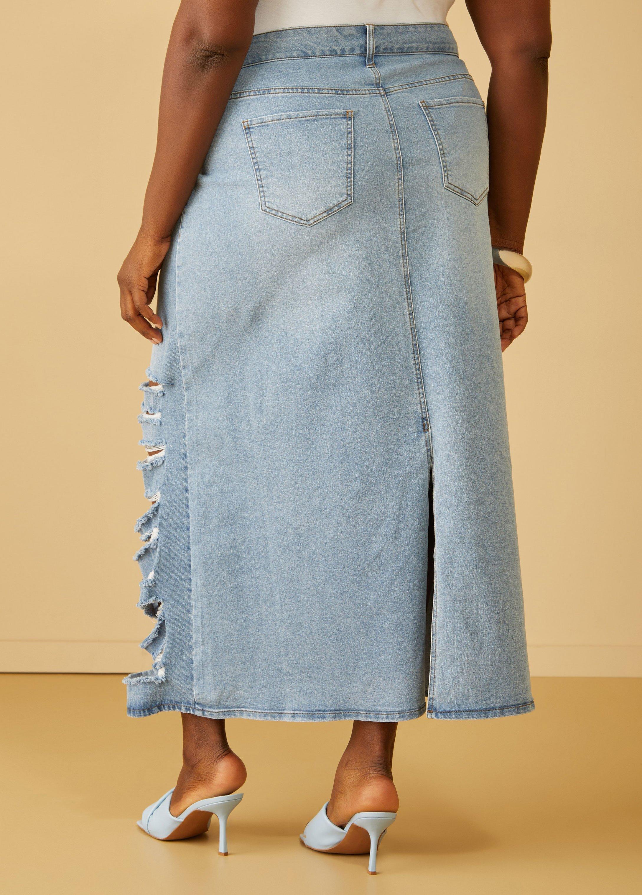 Distressed Cutout Denim Maxi Skirt Product Image