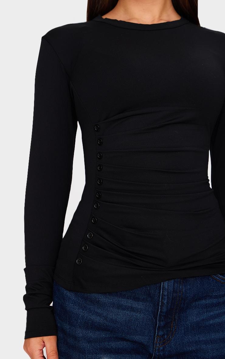 Petite Black Long Sleeve Button Detail Top Product Image