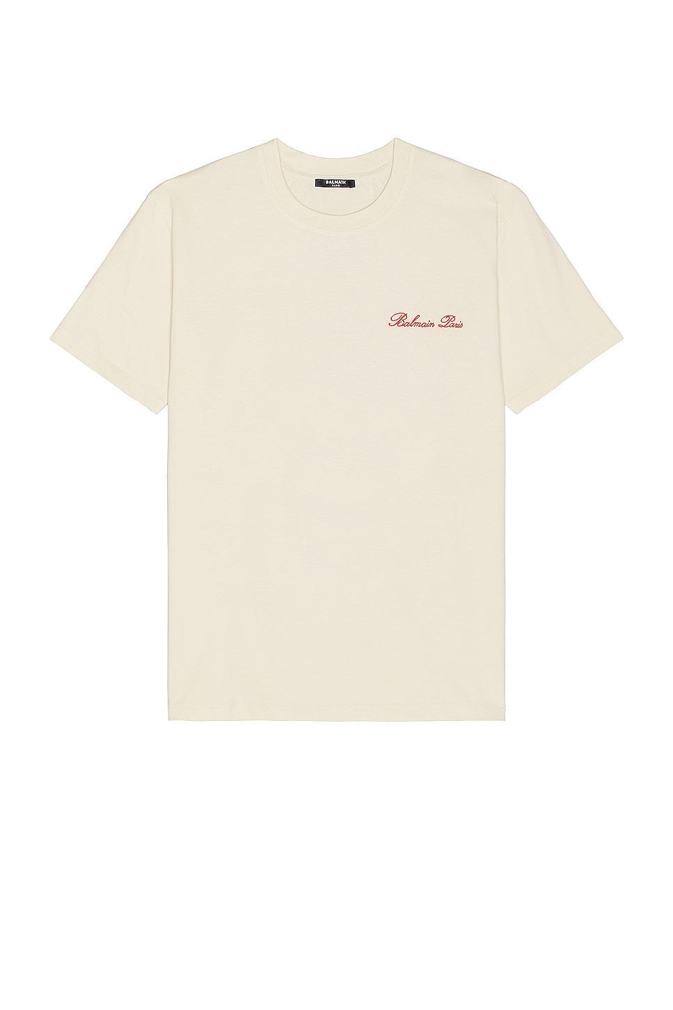 BALMAIN Back Western Print T-shirt Cream. (also in XL/1X). Product Image