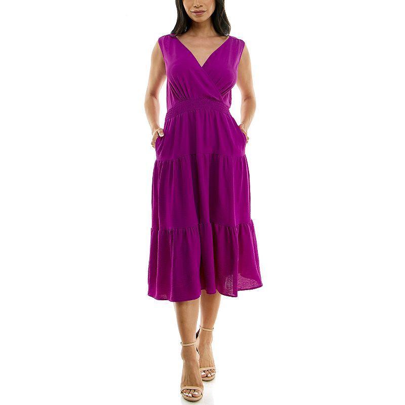 Womens Nina Leonard Tiered Smocked Midi Dress Product Image