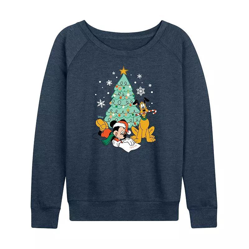 Disneys Mickey Mouse and Pluto Womens Christmas Tree Lightweight French Terry Sweatshirt Grey Indigo Product Image