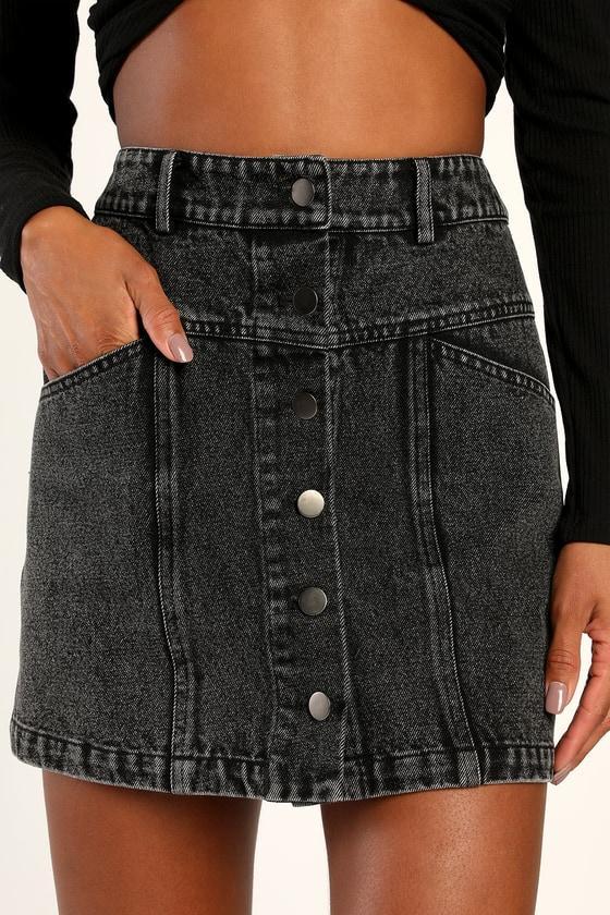 Real Babe Black High Waisted Button-Up Denim Mini Skirt product image