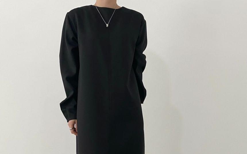 Set: Long-Sleeve Plain Top + High Rise Asymmetrical Maxi Skirt Product Image