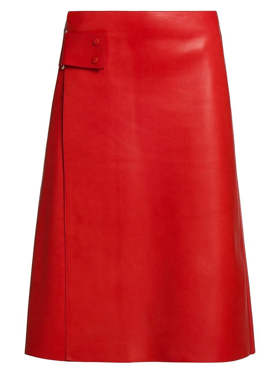 Womens Leather Wraparound Midi Skirt product image