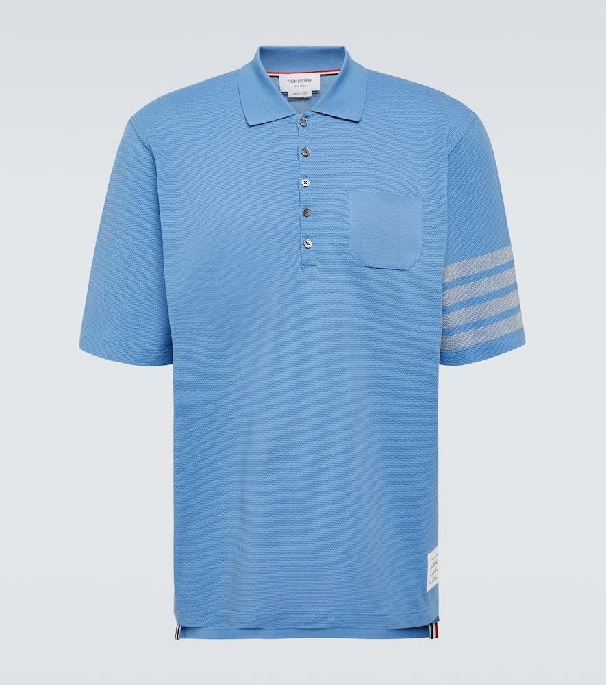 Piqué Polo Shirt With A Wavy Design In Blue Product Image