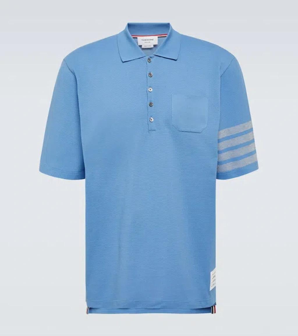 Piqué Polo Shirt With A Wavy Design In Blue Product Image