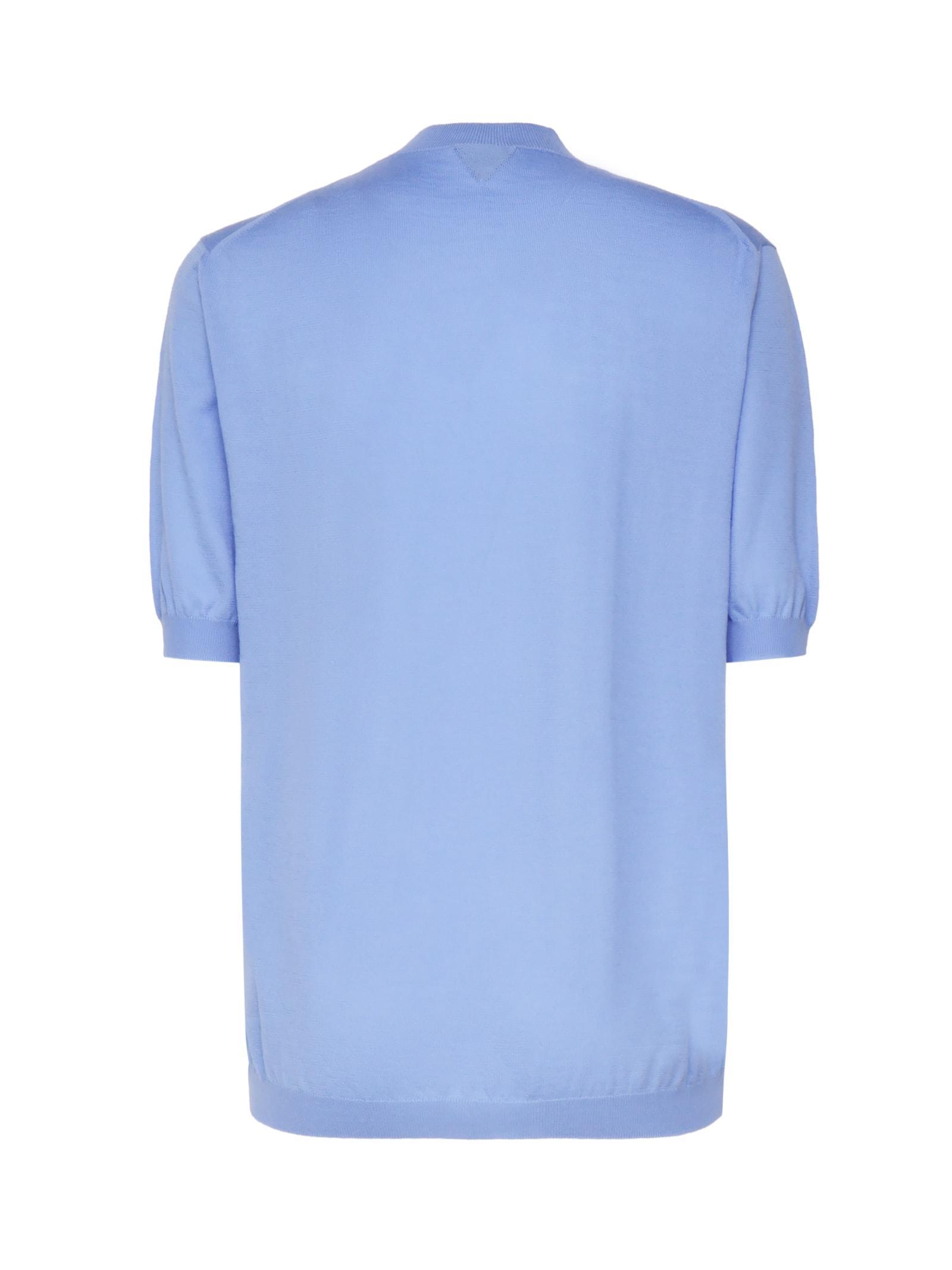 Logo Embroidered Knitted Top In Blue Product Image