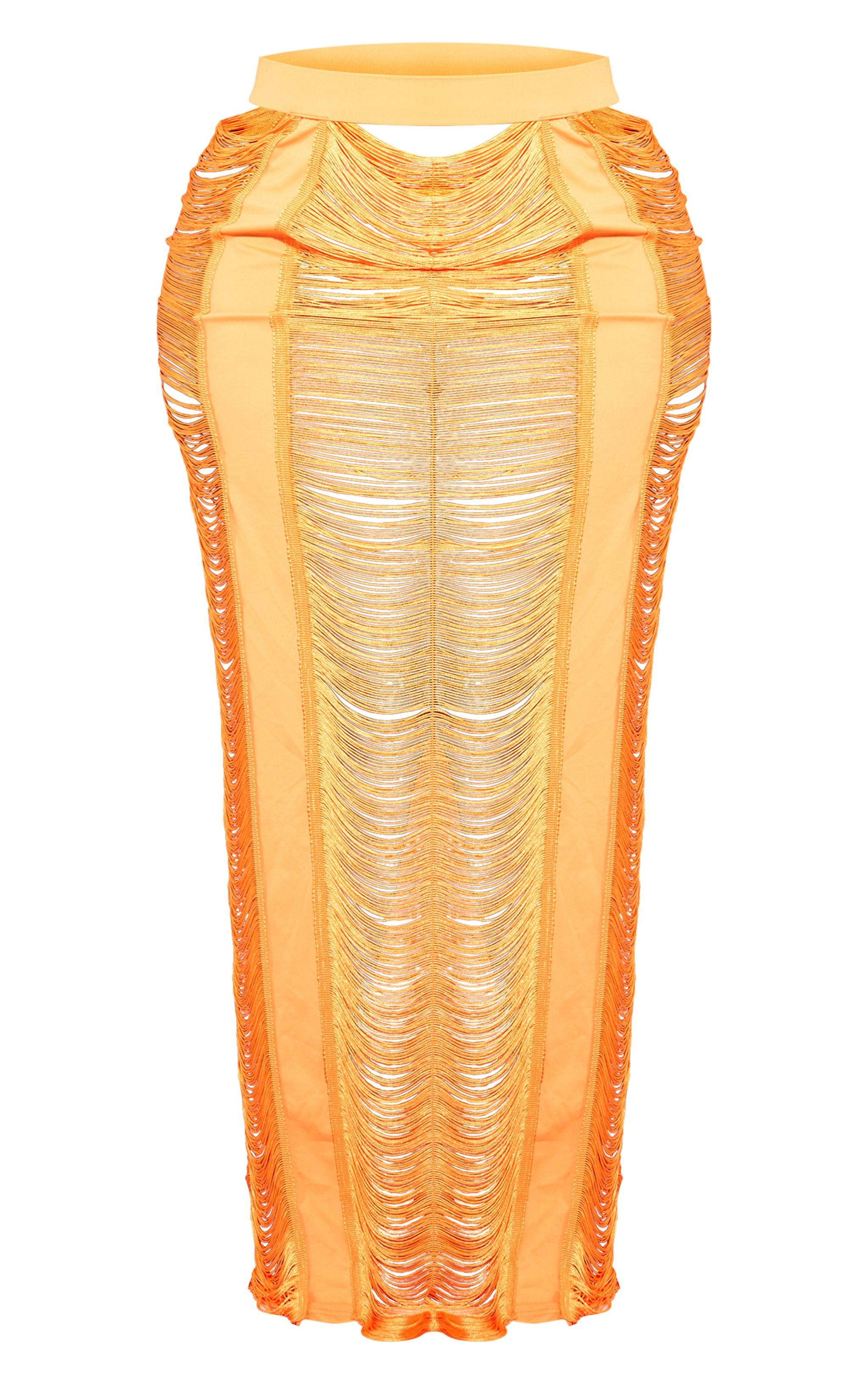 Plus Orange Fringed Maxi Skirt Product Image