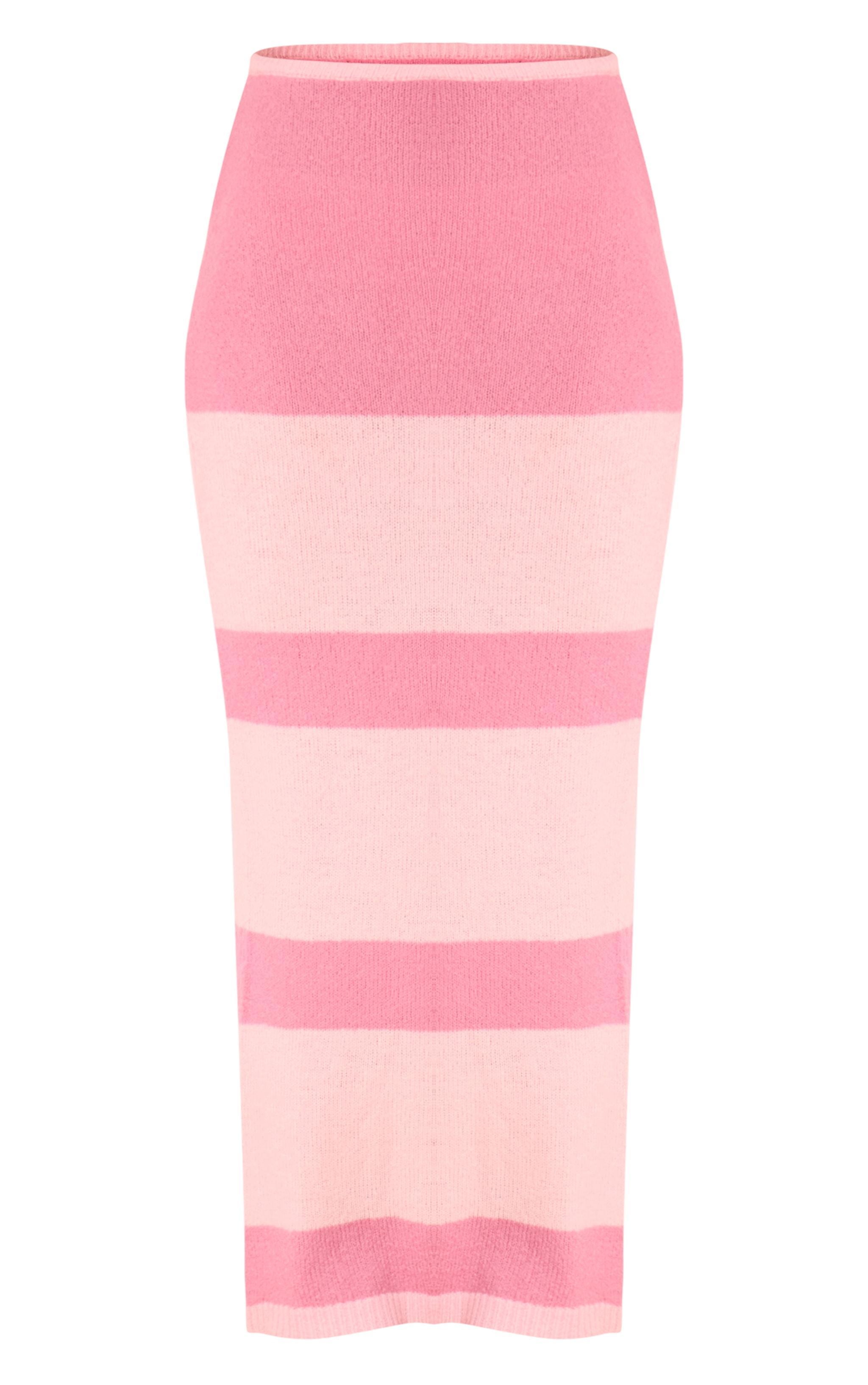 Pink Knit Stripe Detail Maxi Skirt Product Image