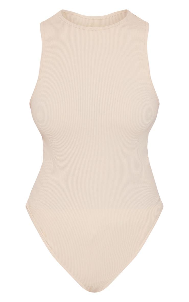 Ecru Structured Contour Racer Neck Ribbed Bodysuit Product Image