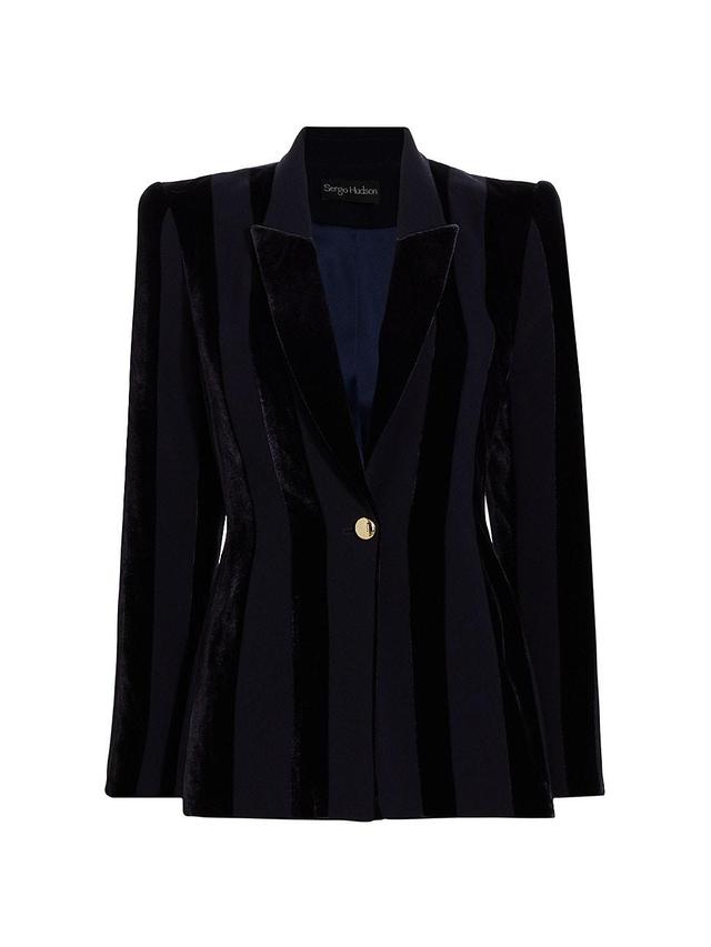 Womens Single-Button & Velvet-Striped Blazer Product Image