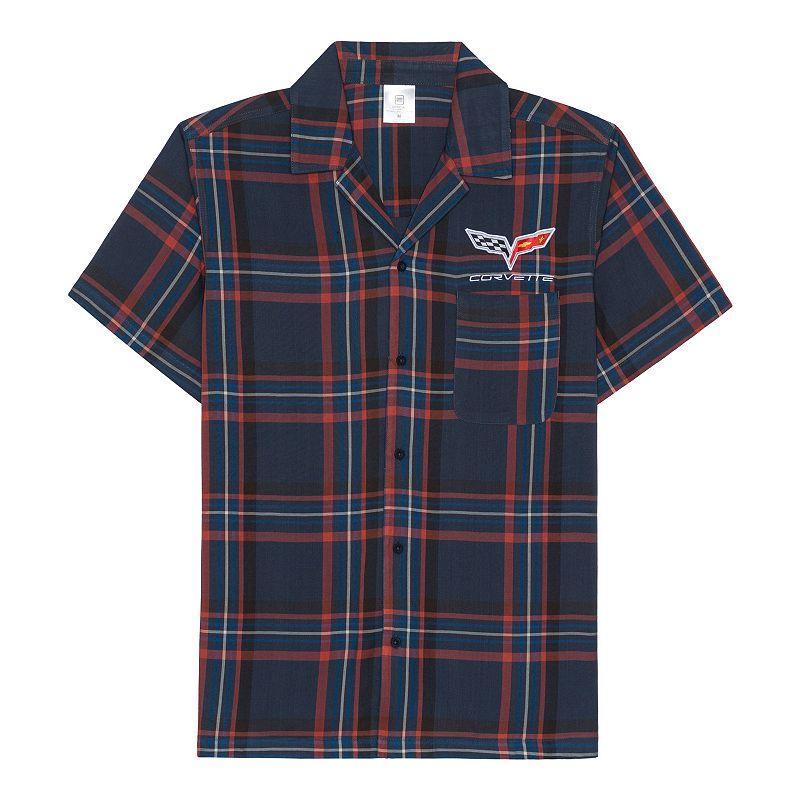 Mens Corvette Plaid Short Sleeve Button-Down Camp Shirt Blue Product Image