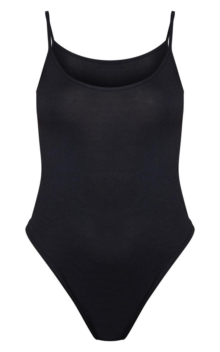 Basic Black Cotton Blend Scoop Neck Bodysuit Product Image