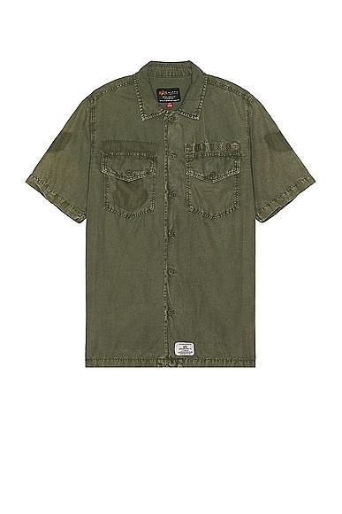 ALPHA INDUSTRIES Short Sleeve Washed Fatigue Shirt Jacket in Olive Product Image