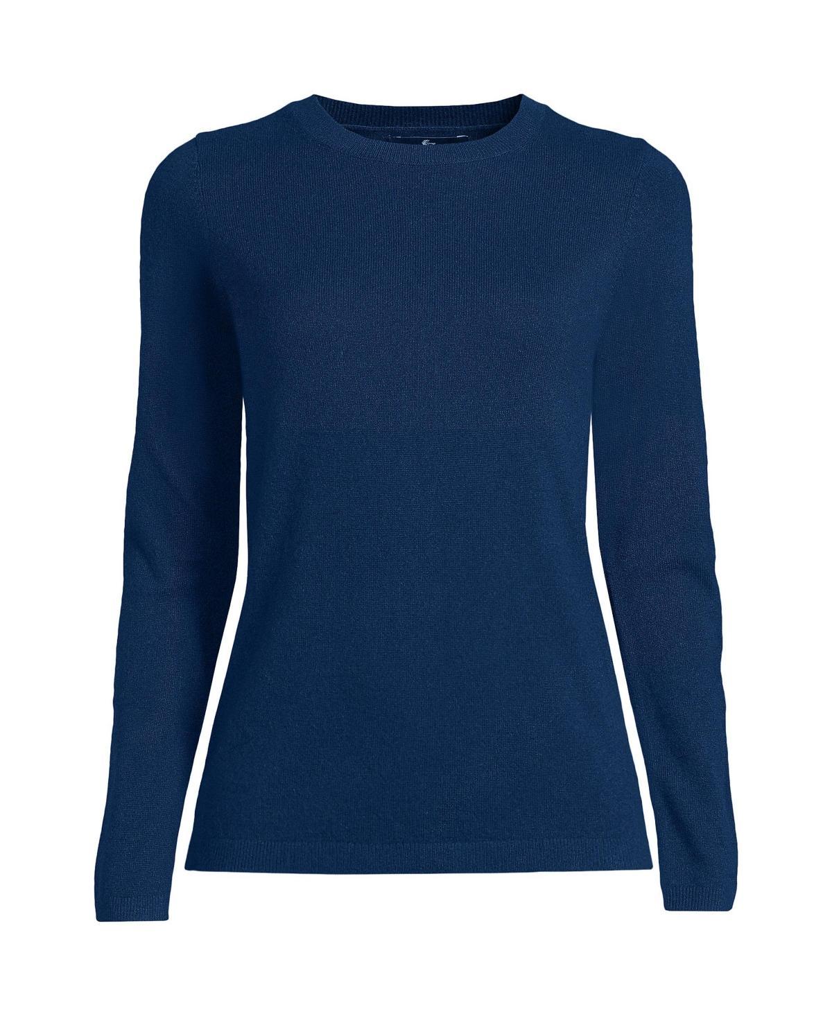 Petite Lands End Crewneck Cashmere Sweater, Womens Green Donegal Product Image