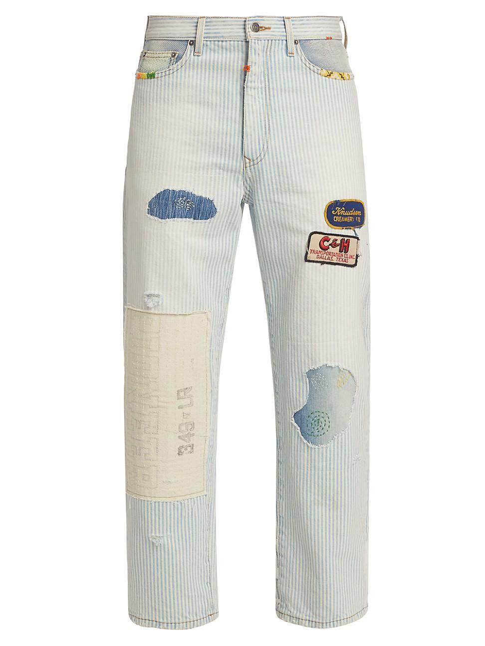 Mens Striped Patchwork Jeans Product Image