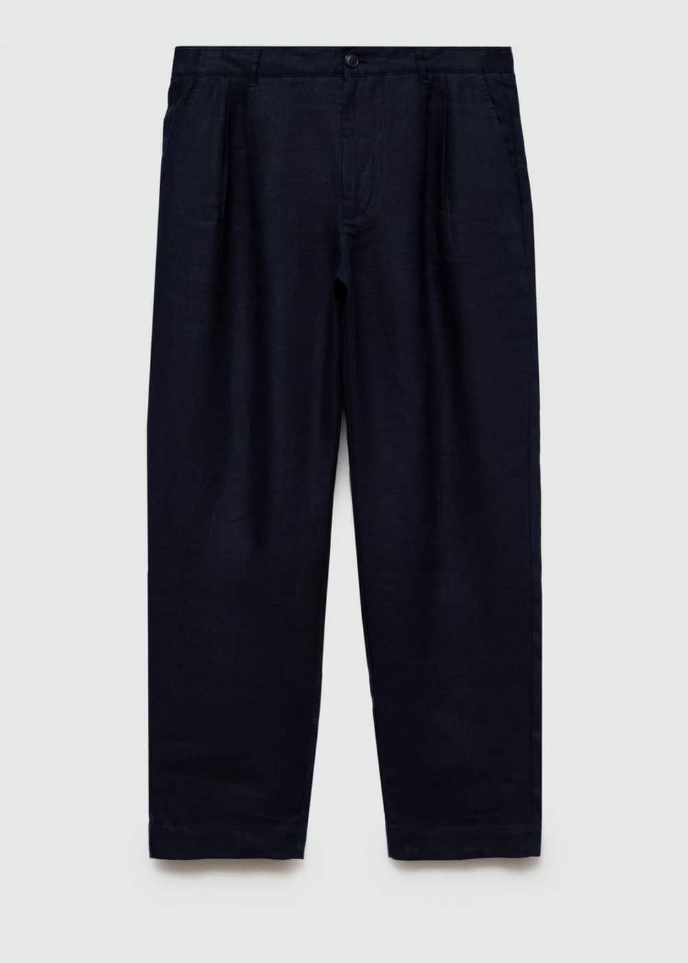 MANGO MAN - Relaxed fit 100% linen pants dark navyMen Product Image