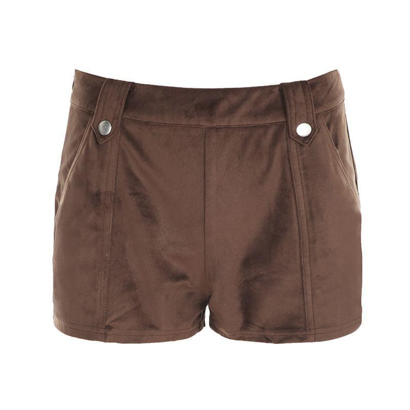 Low Waist Plain Suede Slim-Fit Mini Shorts Product Image