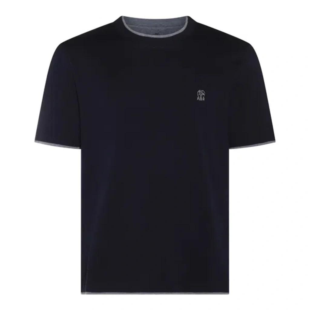 Navy Blue Cotton T-shirt Product Image