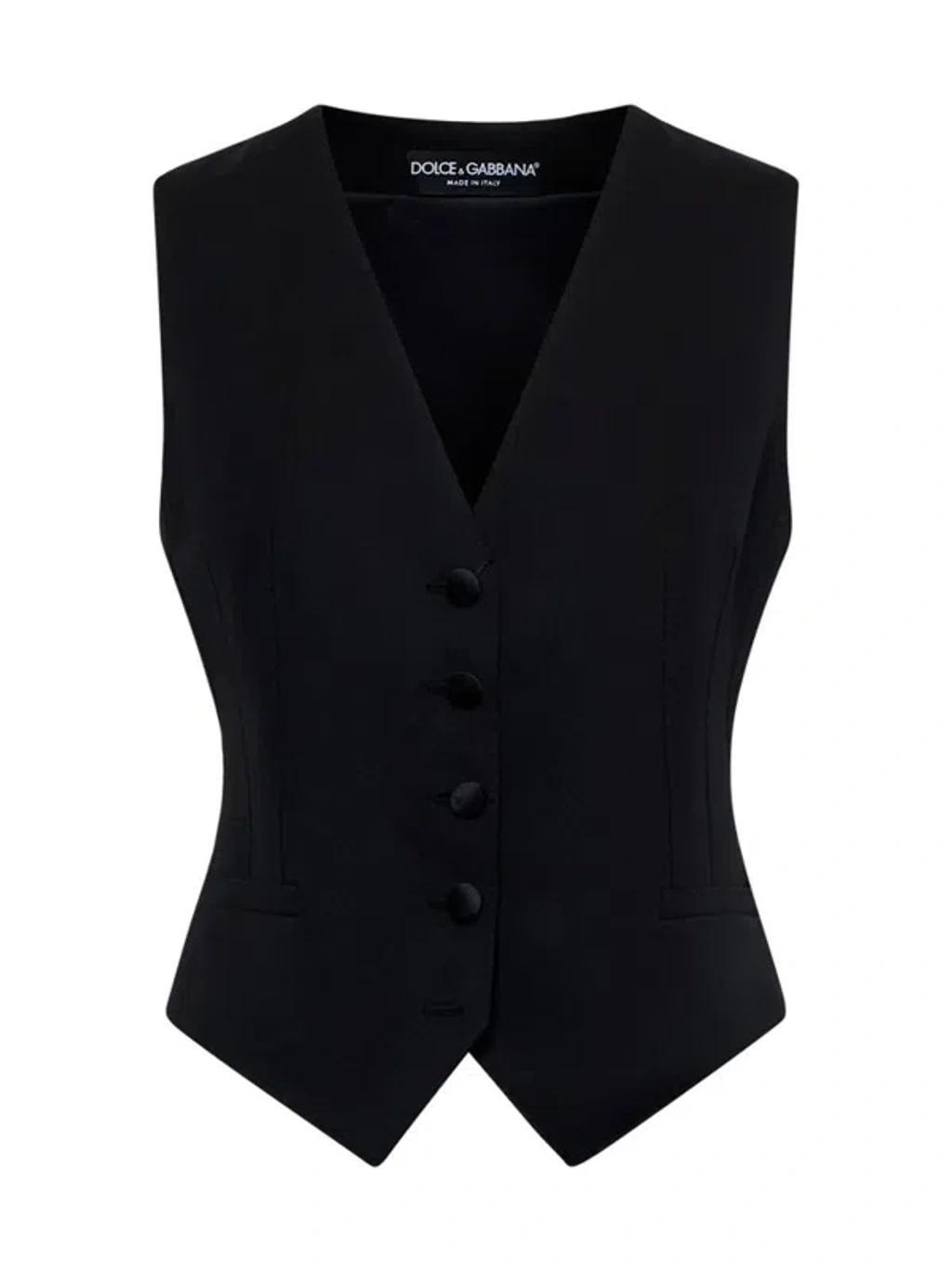 DOLCE & GABBANA Wool-blend Single-breasted Waistcoat In Black Product Image