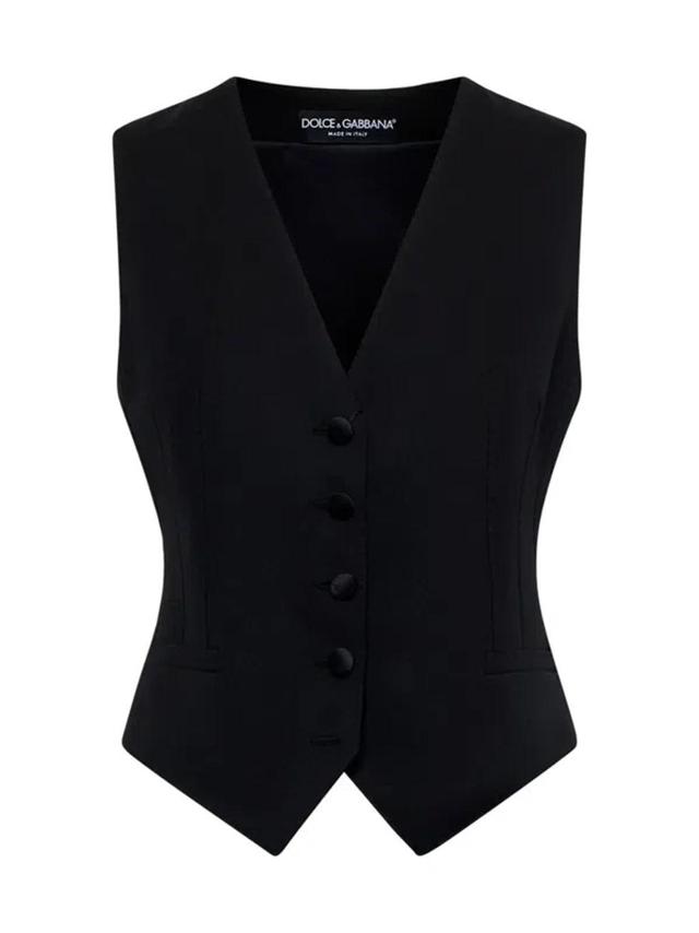 Wool-blend Single-breasted Waistcoat In Black Product Image