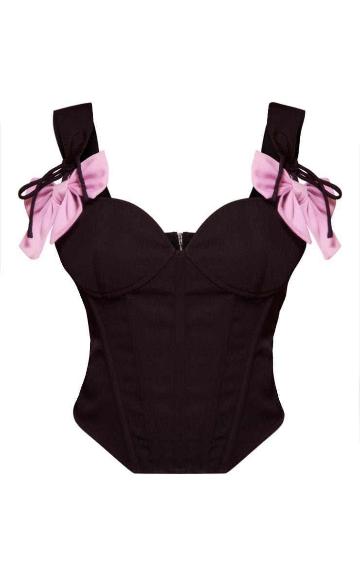 Black Tie Strap Bow Detail Boned Corset Product Image