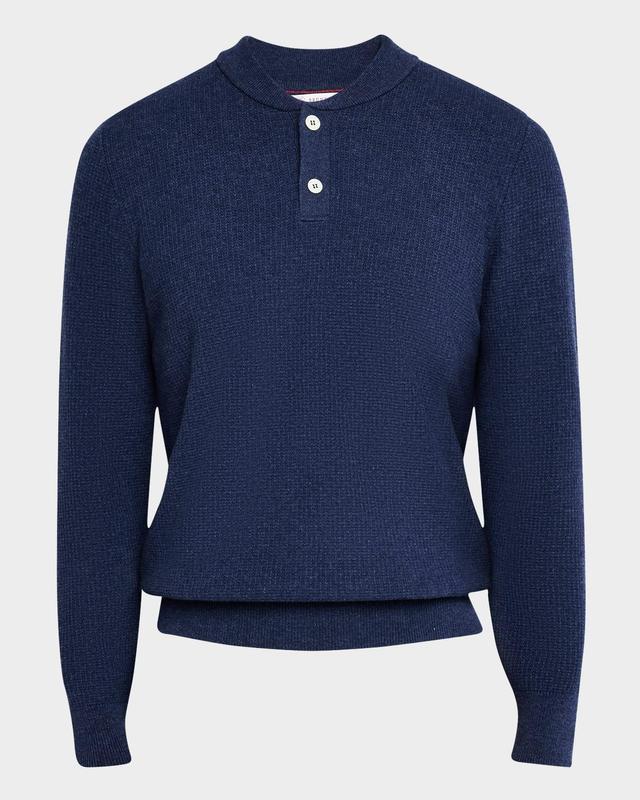 Mens Serafino Profonda Cashmere Waffle Knit Henley Sweater Product Image