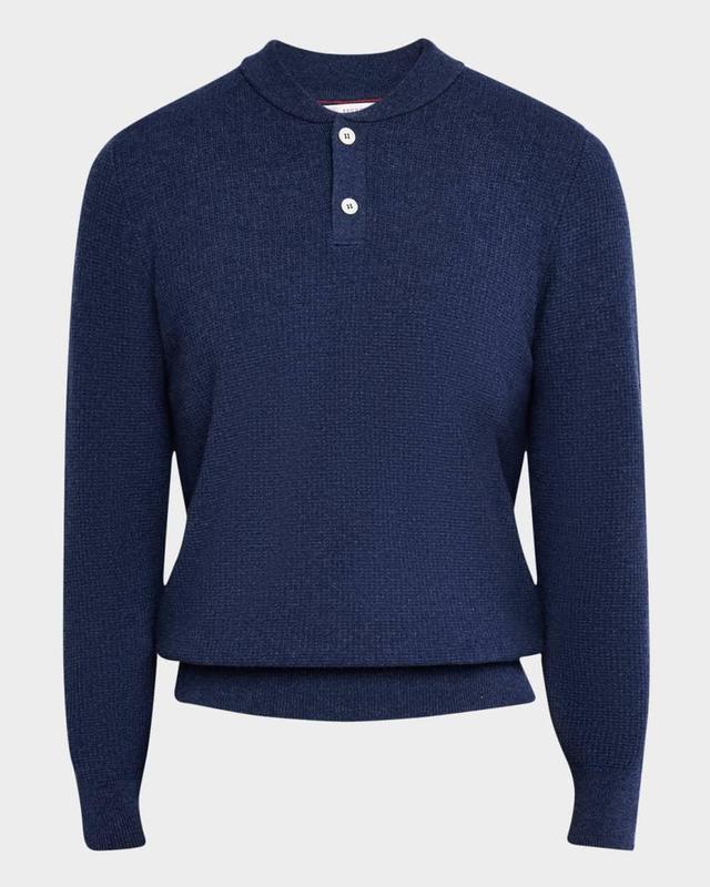 Mens Serafino Profonda Cashmere Waffle Knit Henley Sweater Product Image