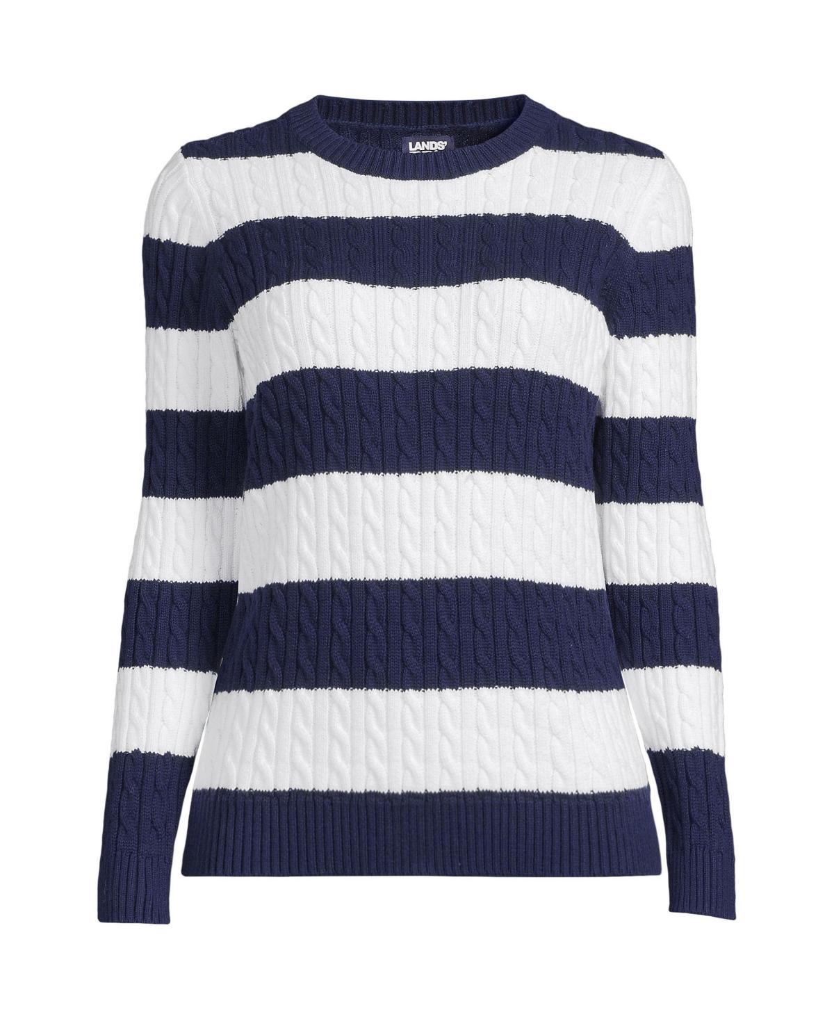 Lands End Womens Drifter Cable Crew Neck Sweater - Navy Product Image