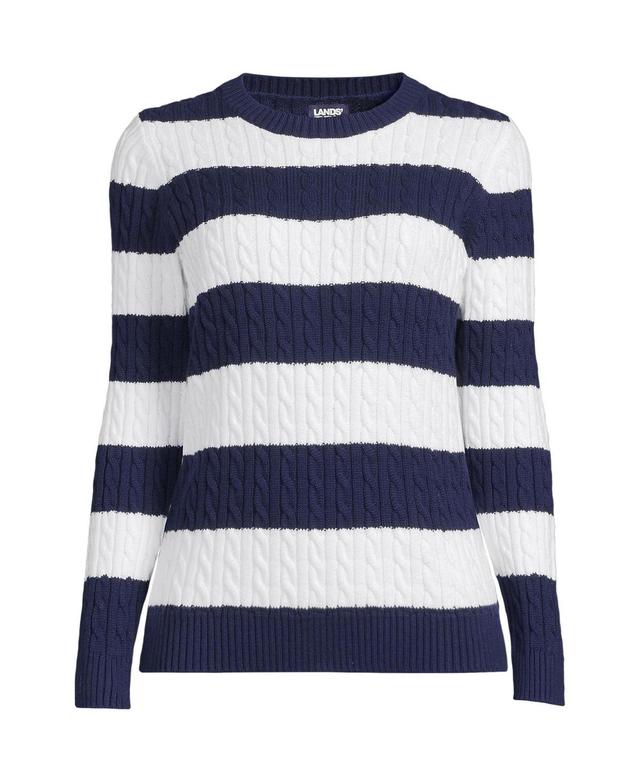 Lands End Womens Drifter Cable Crew Neck Sweater - Navy Product Image