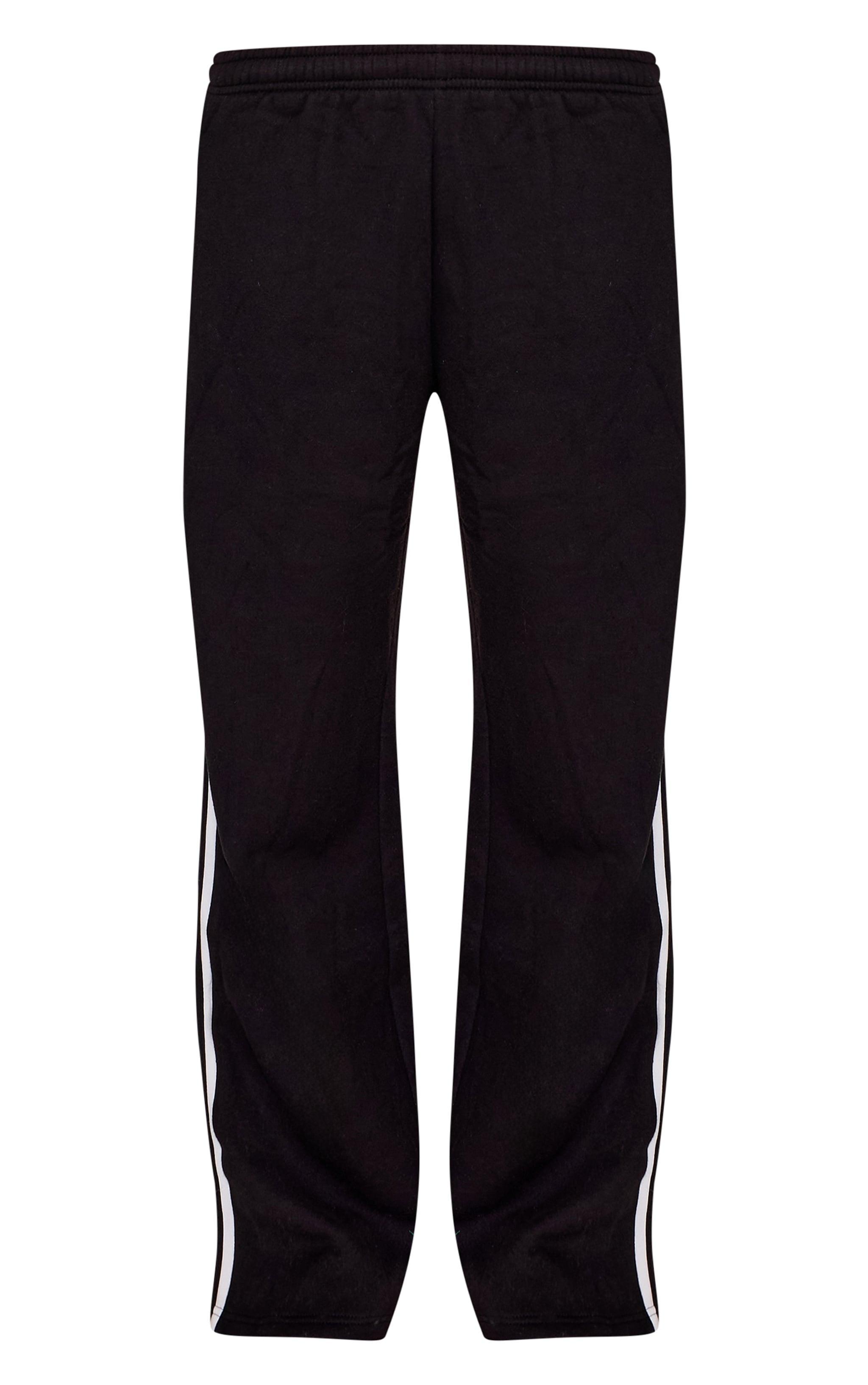 Black Contrast Stripe Wide Leg Sweatpants Product Image