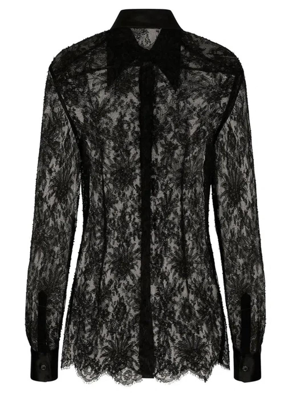 DOLCE & GABBANA Chantilly Lace Shirt With Satin Details In Black Product Image