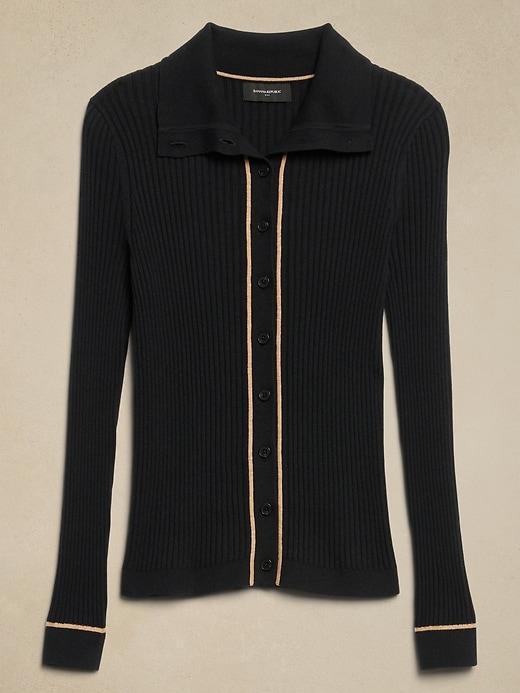 Contrast-Trim Polo Cardigan Product Image