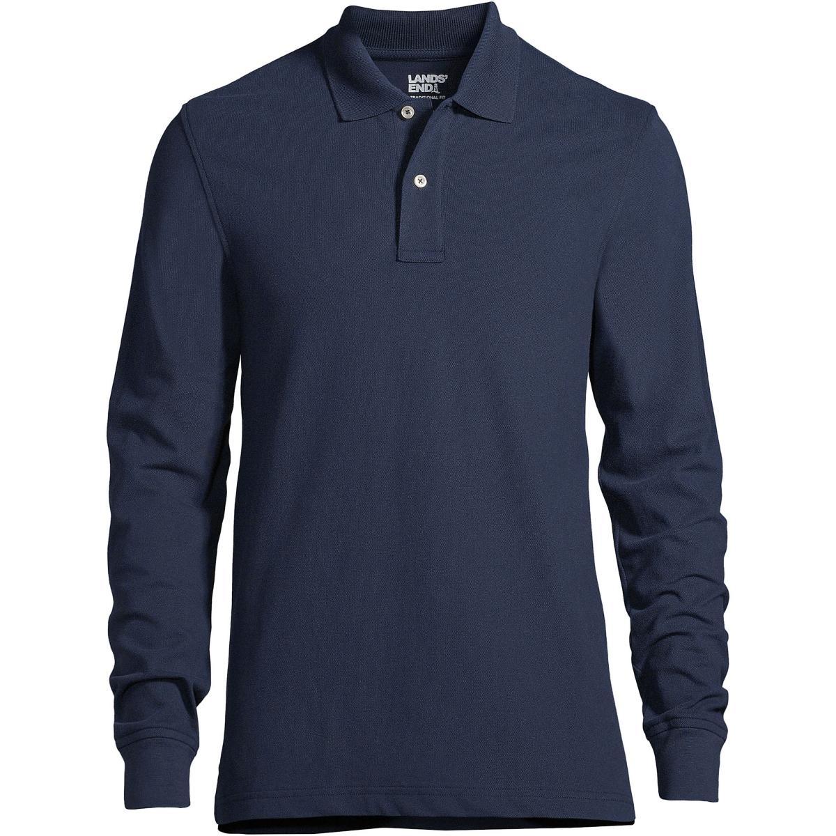 Lands End Mens Big and Tall Comfort First Long Sleeve Mesh Polo Shirt Product Image