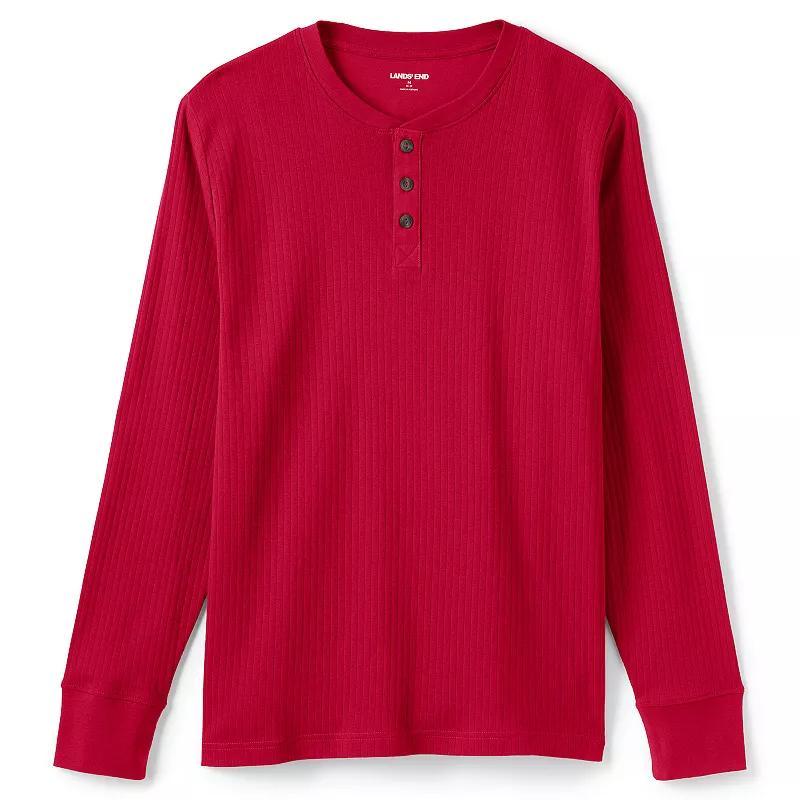 Mens Lands End Ribbed Pajama Sleep Henley Red Product Image