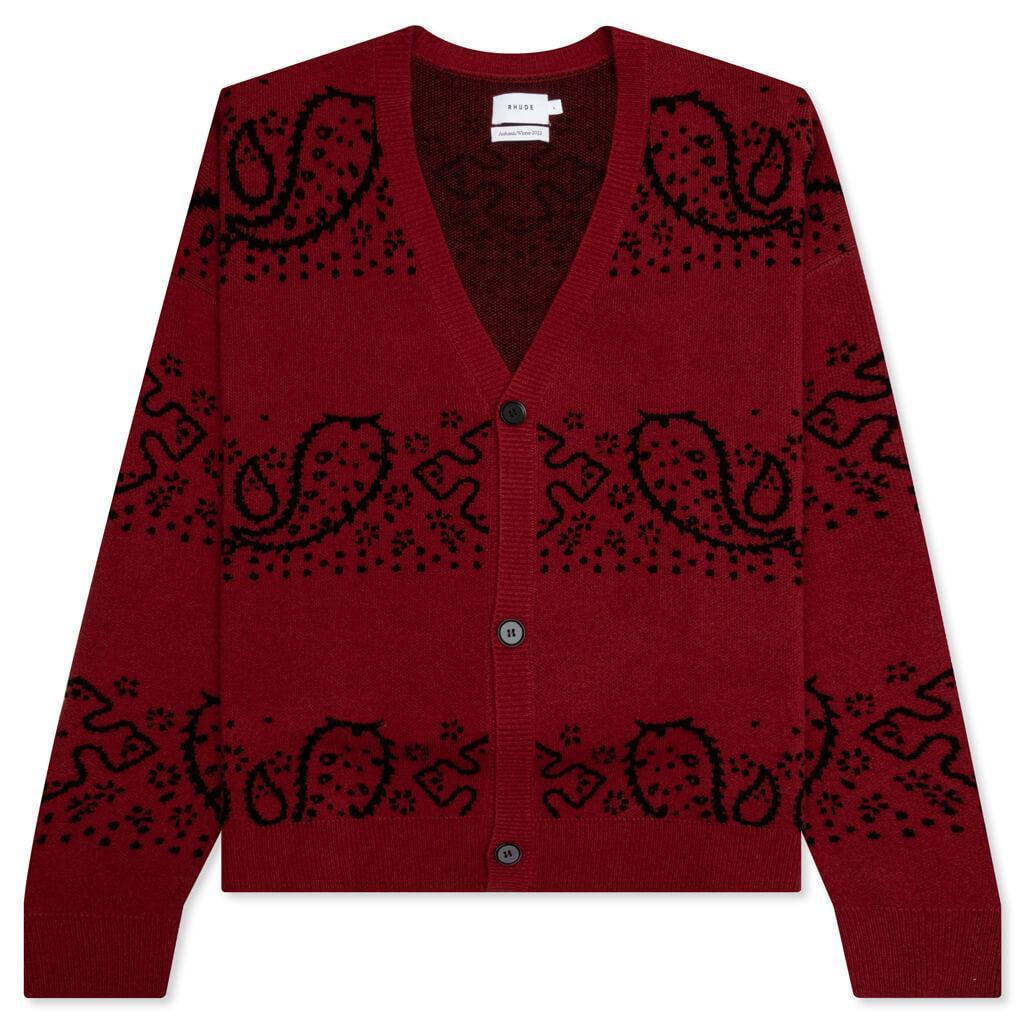 Bandana Knit Cardigan - Red/Black Male Product Image