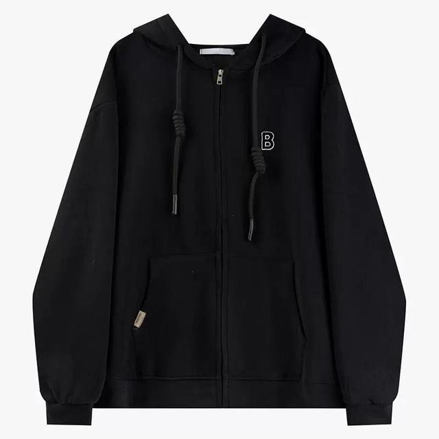 Letter Embroidered Zip Hoodie Product Image