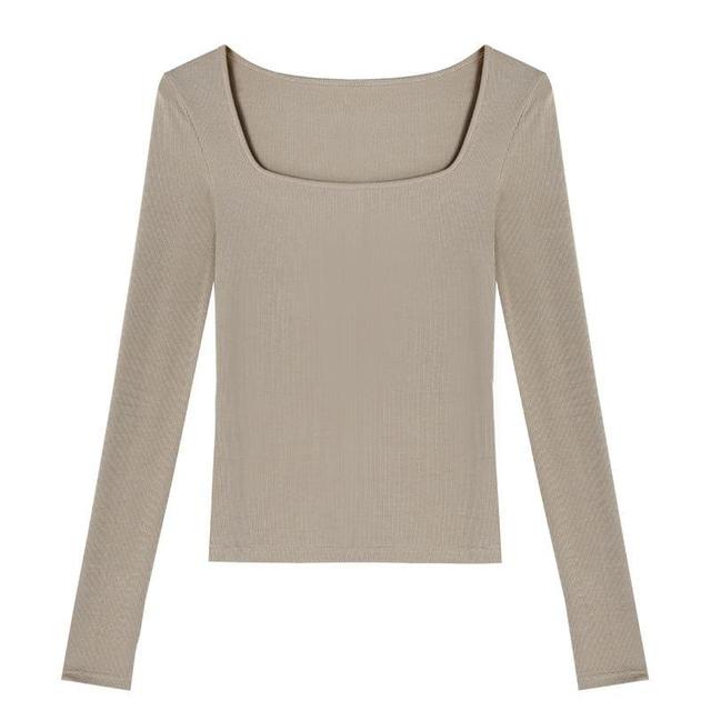 Long-Sleeve Square Neck Plain Top Product Image