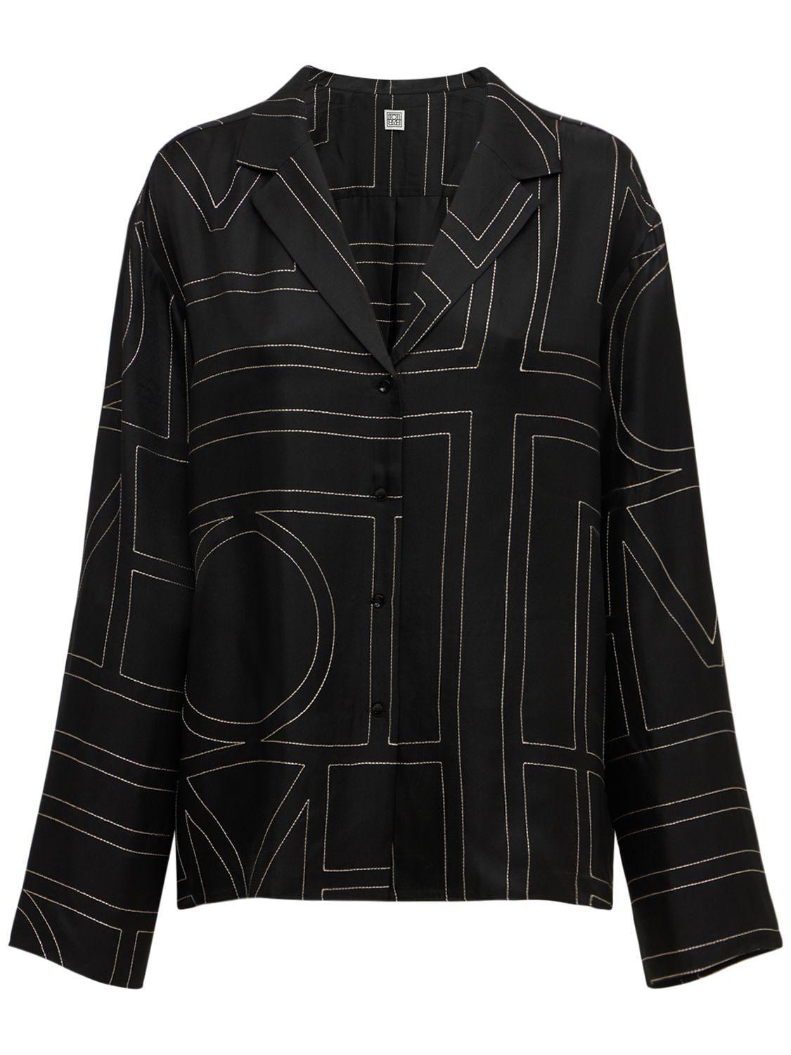 Toteme Silk Twill Pajama Shirt In Black Product Image