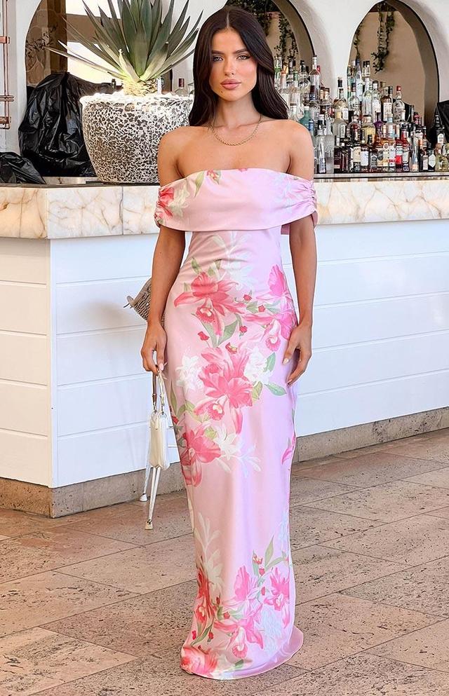 Seraphina Pink Floral Print Off The Shoulder Maxi Dress Product Image